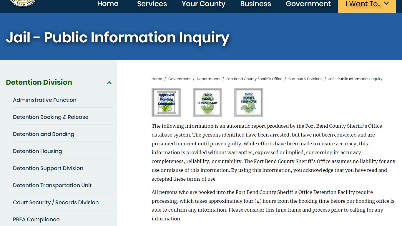 Jail - Public Information Inquiry | Fort Bend County